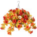 Artificial Hanging Fake Flowers with Basket Plants for Outdoor Decoration, Faux Silk Flower UV Resistant Morning Glory for Home Porch Patio Garden Balcony Yard Look Real (Purple White)