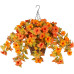 Artificial Hanging Fake Flowers with Basket Plants for Outdoor Decoration, Faux Silk Flower UV Resistant Morning Glory for Home Porch Patio Garden Balcony Yard Look Real (Purple White)