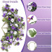Artificial Hanging Fake Flowers with Basket Plants for Outdoor Decoration, Faux Silk Flower UV Resistant Morning Glory for Home Porch Patio Garden Balcony Yard Look Real (Purple White)